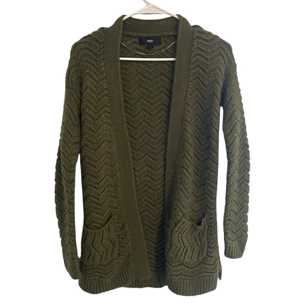 Mossimo | Long Cardigan Olive Green with Pockets Chevron Pattern
